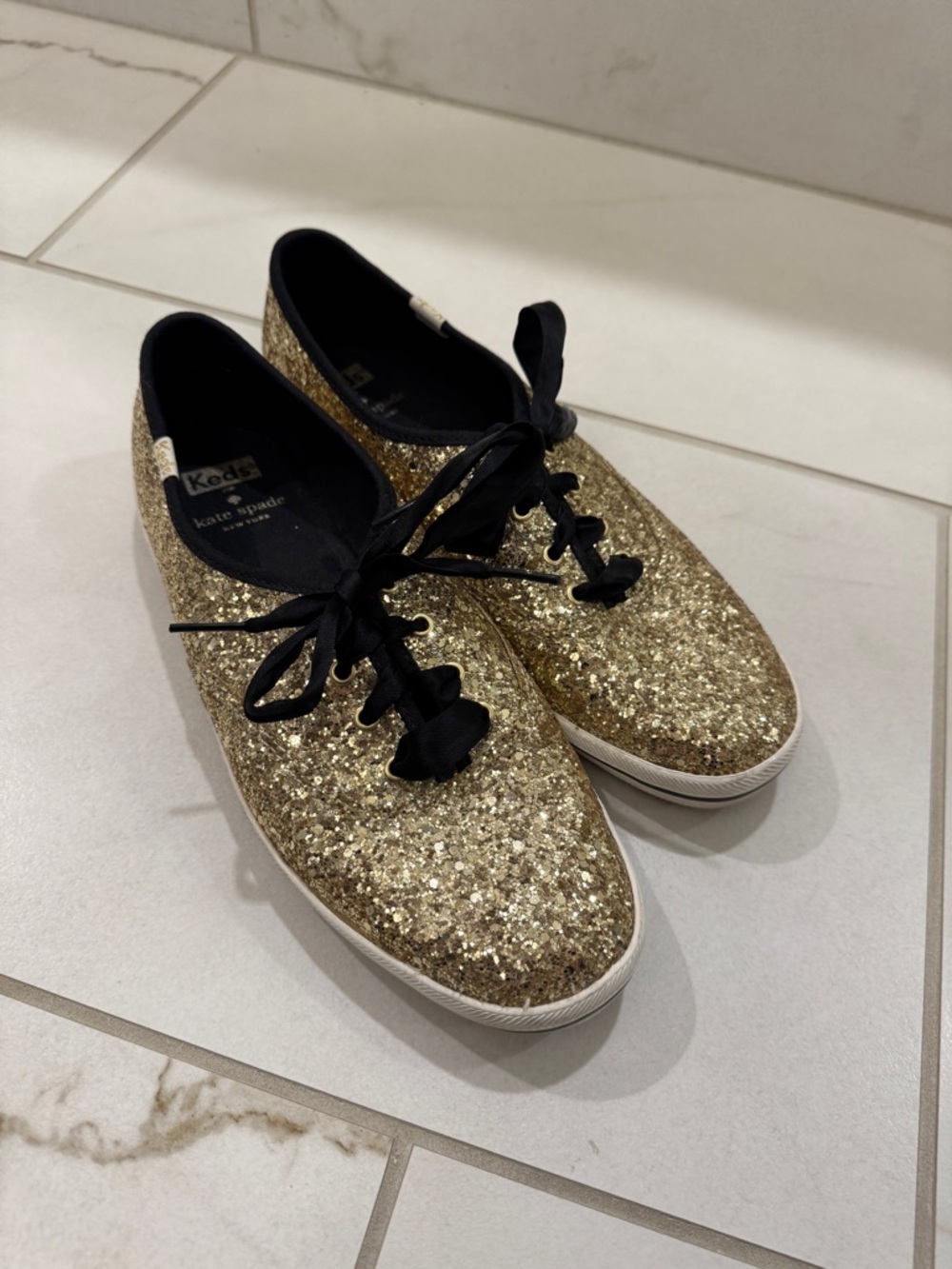 Keds x Kate Spade Gold Glitter and Black Ribbon Laces